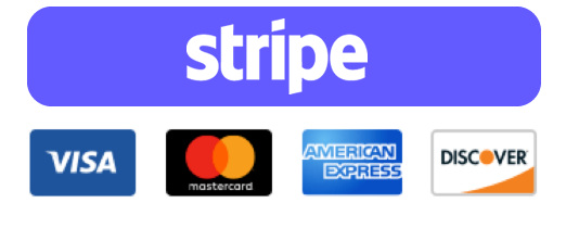 Secure payment via Stripe — Visa, Mastercard, American Express, Discover